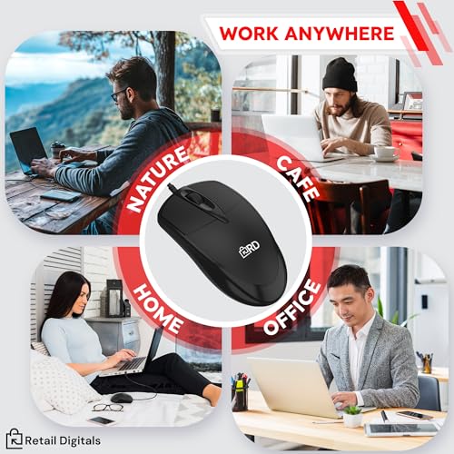3-Button USB Wired Mouse | High-Precision Optical Tracking | Durable for Desktop & Laptop | Black