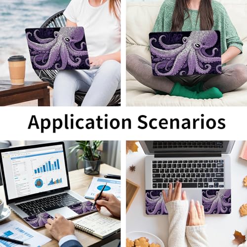 Laptop Skin Sticker 3-Piece Set,Purple Octopus | Trim-to-fit 3-piece vinyl set with one 15 x 10.6 in lid skin and two palm-rest decals for many 12-15.6 in laptops - color: Purple Octopus