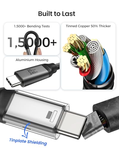 Silkland 20Gbps USB C Data Cable Right Angle, Short 1FT 90 Degree USB C 3.2 Gen 2x2 High Speed Data Transfer Cable, 5K/4K 60Hz Monitor Display, 240W PD Charging, Compatible for SSD, Hub, Dock, eGPU - size: 1 Feet