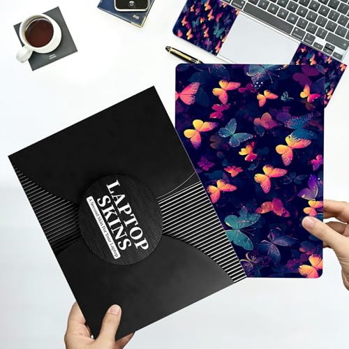 Universal Laptop Skin Sticker with 2 Wrist Pad Decals, 3-Piece Removable Vinyl Laptop Cover, Rainbow Butterfly Waterproof Anti-Scratch, Easy-Trim Fit for 13.3" 14" 15.6" Laptops - color: Rainbow Butterfly