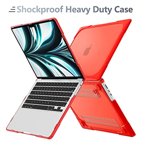 Batianda Foldable Stand Heavy Duty Case for MacBook Air 13.6 inch, Red | Fits M5 M4 M3 M2 Chip 2026-2022 Model, Ergonomic Stand Holds 22 lbs, Shockproof Bumper, with Keyboard Cover Screen Protector - color: Red-1