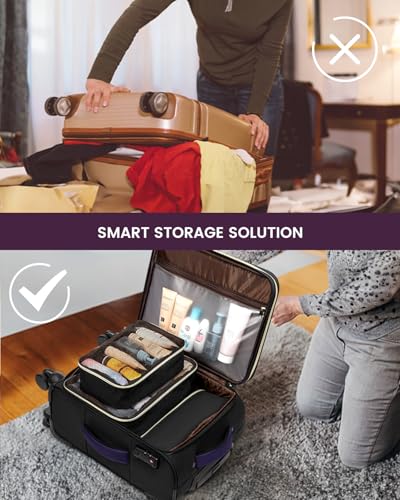 LOVEVOOK 5 Pcs Carry On Luggage 22x14x9 Airline Approved with 40L Laptop Travel Backpack, 20 Inch Carry On Suitcases with Wheels, Rolling Suitcase for Women Men, with TSA Lock Weekender Luggage - color: Black-violet-indigo Purple, size: 20 Inch-5Pcs
