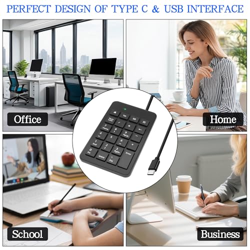 XMSJSIY USB Type-C Number Pad Wired 23 Keys Type-C Numeric Keypad with Tab, Home, Email & Calculator Keys for Laptop, PC, Desktop, Computer, Notebook -1 Pcs