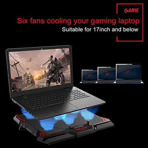 Laptop Cooling Pad 6 Fans Up to 17 Inch Heavy Notebook Cooler Blue LED Lights 2 USB Ports Blue-6fans