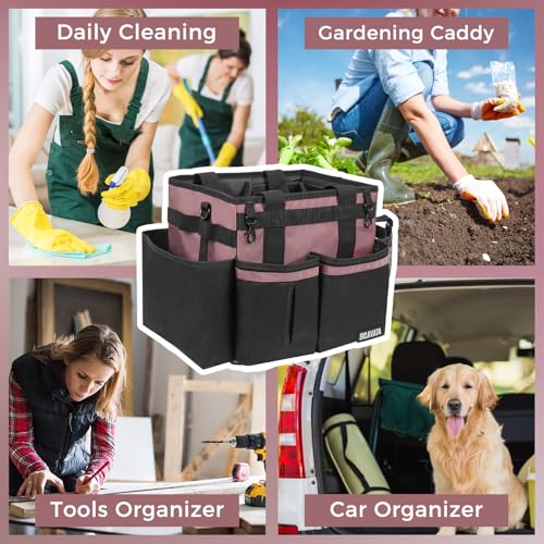 SCAVATA Compact Wearable Cleaning Caddy with Handle & Shoulder Straps | Small Cleaning Supplies Organizer, Under Sink & Car Cleaning Tools Storage Bag for Housekeepers Cleaners, LotusPink - color: LotusPink