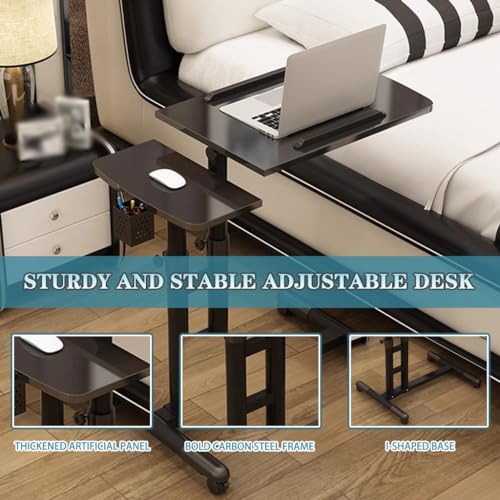 Mobile Laptop Desk with Pen Holder, Bedroom Bedside Lifting Standing Desk, Portable Mobile Study Table with Casters, Foldable Storage Side Table(Black) - color: Black