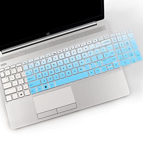 2PCS Keyboard Cover for 17.3 HP Laptop 17-by 17-bs/ca 17-by4623dx 17-by4025nr 17-by4013dx 17-by4062cl 17-by4061nr 17-ca1006ds 17-by2053cl 17-by4013dx 17-by4633dx by4059cl by0062st 17t-by400 17-bs011dx - color: Ombre Blue+Clear