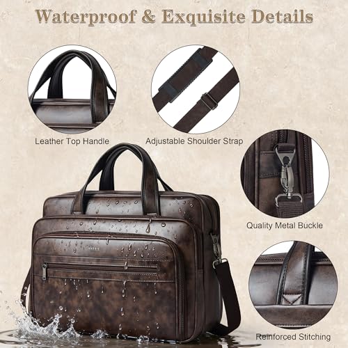 Leather Messenger Bag for Men&Women 17 Inch Leather Laptop Bag,Water-Resistant Large Shoulder Satchel Office,Work - color: Coffee