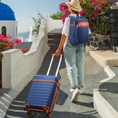 UKEIN Luggage Sets 3 Piece, PC Hardside Large Luggage 28 Inch With Spinner Wheels with TSA Lock, Checked Suitcase Set With Travel Backpack for Men (Blue, 3 piece set (28inch)) - color: Blue, size: 3 piece set (28inch)