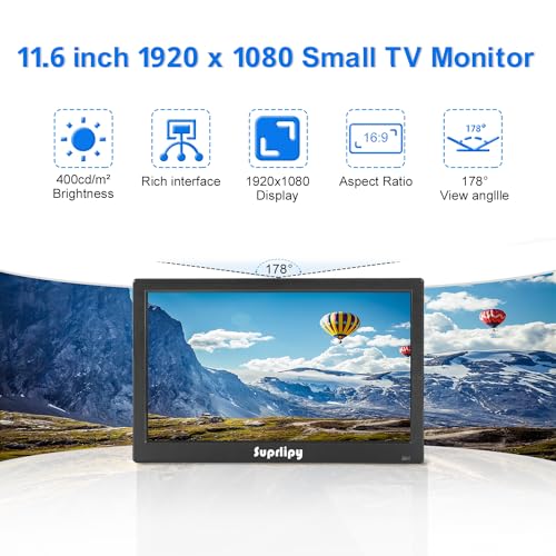 12 inch FHD Small IPS Monitor LCD Display Screen 1920x1080 60Hz 16:9 with BNC VGA AV Input Built-in Lounspeakers for CCTV Security Camera DVR PC RasPi - color: 12 Inch 1920x1080