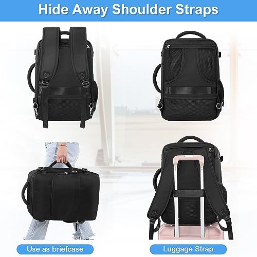 Sinaliy Travel Backpack, Carry on Flight approved Travel Bag with Multi-Pockets, Waterproof 17.3inch Laptop Backpack for Men Women, Black | Waterproof 17.3 Inch Laptop Backpack with Multi-Pockets, Personal Item Travel Bag for Men for Work, College, Busine