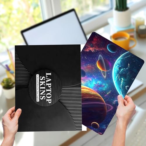 Laptop Skin Sticker for 12.1”-15.6“ Laptops (Fits 13”, 13.3”, 14”, 15”, 15.4”) | Protective Universal Reusable Vinyl Art Decal Cover | Waterproof & Scratch-Resistant-Colorful Planets Stars in Space - color: Colorful planets stars in space