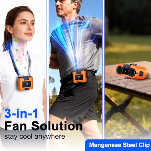 CAZOKASI 2026 Upgrade 20000mAh Waist Clip Fan Wearable Fan Portable Personal Body Fan Powerful Upto 36H Cooling and Heatstroke Prevention Fan(20000mAh/Orange) - size: 20000mAh/Orange