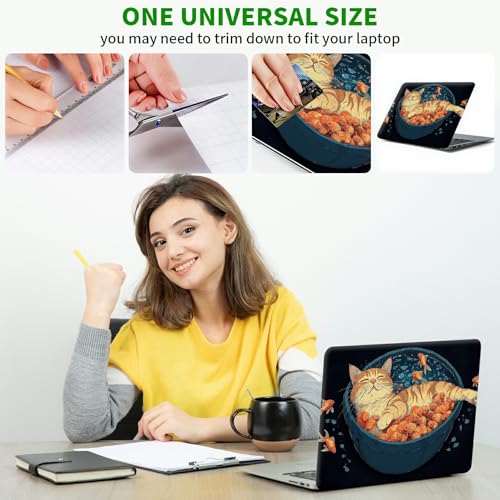 Laptop Skin Sticker Decal, Universal Protective Cover Fit 12 13 14 15.6 Inch Notebook, Reusable Water-Resistant Vinyl Decal w/ 2 Wrist Pads for Business Travel Office, Cat and Fish - color: Cat and Fish