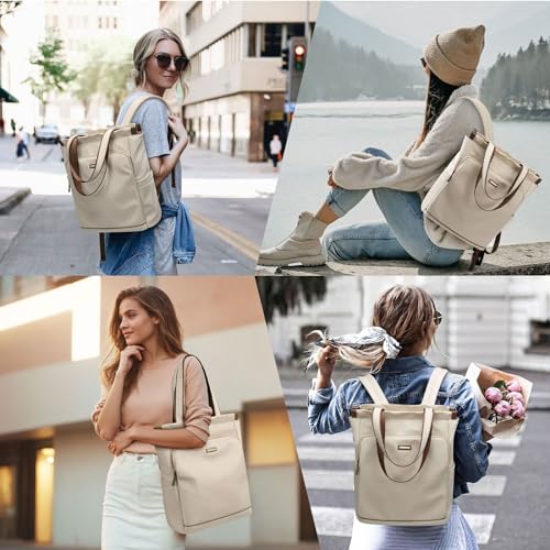 GOLF SUPAGS Convertible Laptop Backpack for Women Casual Daypack Notebook Tote Bag for Work College Travel Leisure (Apricot) - color: Apricot