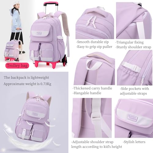 MITOWERMI Rolling Backpack for Girls, Backpack with Wheels for Boys, Kids Roller Trolley Bags Wheeled School Bookbag Blue-6 wheels