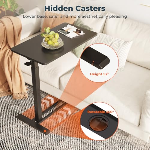 32''Pneumatic Overbed 90°Tilting Bedside Table,Small Standing Desk | 31.5" W x 17.7" D, Black Rolling Bedside Table,Hospital BedTable,Medical Bedside Table,Overbed Table with Wheels,Mobile Desk - color: Black, size: 3218