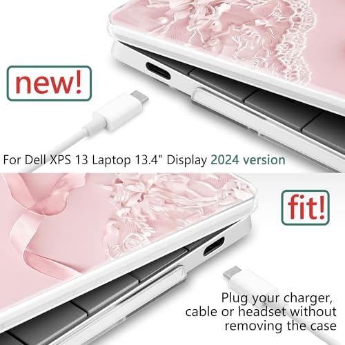 Batianda Coquette Ribbon Case for Dell XPS 13 Laptop 2024 2025 | Fits Model Number 9340/9345/9350 13.4" Display, Slim Hard Shell, Lightweight Scratch-Resistant with Professional Protection - color: Coquette Ribbon