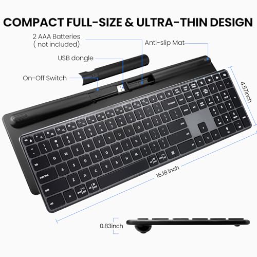 K925 Wireless Bluetooth Multimedia Keyboard for Windows - Black | 2.4G & Bluetooth Multi-Device Full Size Wireless Keyboard with Number Pad, Keyboard Quiet Typing for Windows/PC/Laptop/Phone