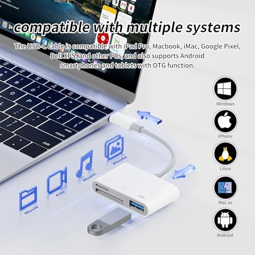 3IN1 SD Card Reader,USB C SD Card Reader,supports SD and MicroSD memory card adapter(includes USB A female port),compatible with flash drives,iPhone 15/16,MacBook,Mac,Trail Camera viewer,Plug and play - size: 3IN1 SD Card Reader