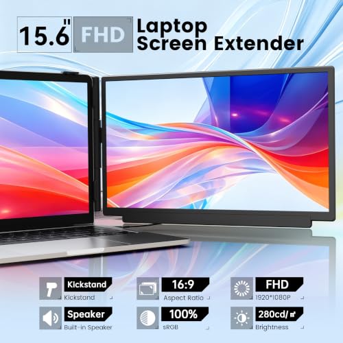 domyfan Laptop Screen Extender 15.6“ FHD 1080P IPS Portable Monitor, USB-C Plug and Play Dual Screen with 100% sRGB Color Accuracy, for Windows Mac Android Chrome Laptops 13” to 17“ - size: 15.6" Screen