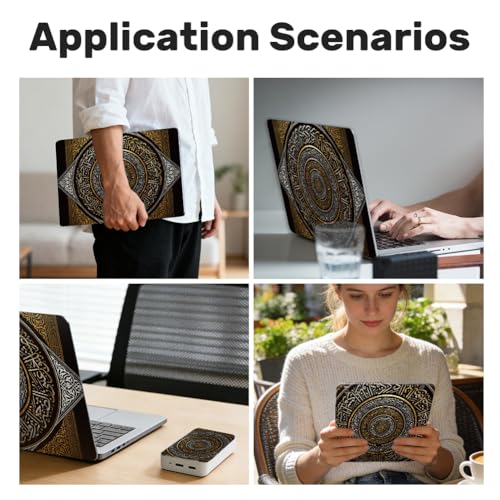 3Pcs Mandala Laptop Skin Sticker Rrtro Words Universal Removable Vinyl Stickers Fits for 12.1 13 14 15.6 16 Inch Waterproof Notebook Decal Cover Gift - color: black and bronze