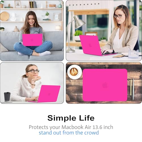 AKIT Compatible with MacBook Air 13 inch Case M5 2026 2025-2022 M4/M3/M2 A3449 A3240 A3449 A3113 A2681, Slim Matte Hard Shell Case+Screen Protector+Keyboard Cover for MacBook Air 13.6 inch, Hot Pink - color: Hot Pink
