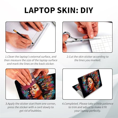 Universal Laptop Skin, DIY Cut-to-Fit Vinyl Cover Compatible with HP, Dell, Lenovo, Mac (13.3" to 15.6"), Anti-Scratch, No Residue & Bubble-Free Protective Decal Sticker, Afro Girl Graffiti - color: Afro Girl Graffiti