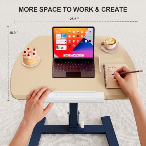 ROMOON Foldable Standing Desk, No-Assembly Height Adjustable Portable Desk | Rolling Laptop Cart with Wheels and Tilt Top, Mobile Workstation for Classroom, Home Office, Small Spaces, Sofa, Oat Yellow - color: Oat Yellow