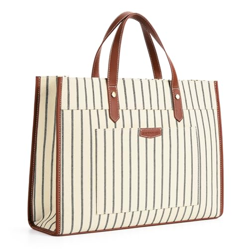 Missnine Laptop Tote Bag Canvas Laptop Bag 15.6 inch Work Shoulder Bags Casual Briefcase Handbag for Travel, Office, College (Stripe) - color: Stripe