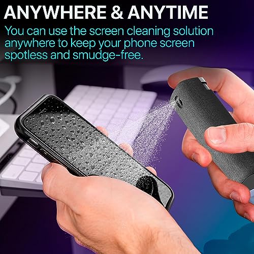 IO CLEAN Mini Screen Cleaner Spray – Finger Proof Screen Cleaner for Smartphones, iPads, MacBooks, Laptops, Car Screens, Touchscreens – 3in1 Mist Cleaner, Microfiber Cloth and Cover (Navy Blue) - color: Navy blue
