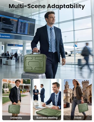 DOMISO Laptop Hard Case 14-14.4 inch Waterproof Shockproof Hard Shell Laptop Sleeve with Handle & Storage Pocket, Compatible with MacBook, HP, Dell, Green - color: Green, size: 14 inch
