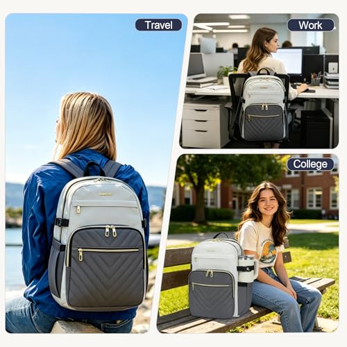 VANKEAN Laptop Backpack for Women (Beige-Grey, 18 Inch) - color: Beige-grey, size: 17.3 Inch