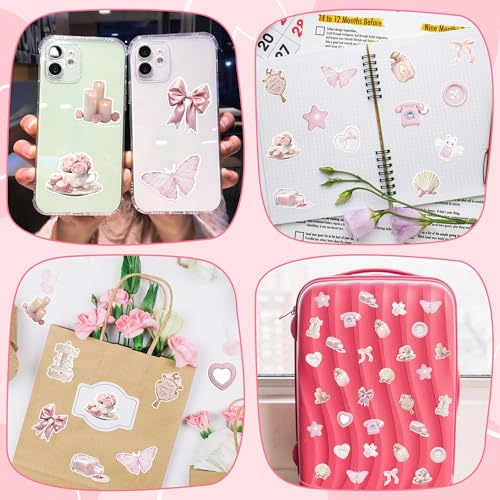 CNhoqc Pink Coquette Aesthetic Stickers - 1000 Pcs Realistic Coquette Aesthetic Sticker Roll Waterproof Vinyl Self Adhesive Laptop Sticker Scrapbook Water Bottle Page Activity Pad Birthday Party Favor - style: Pink Coquette Aesthetic