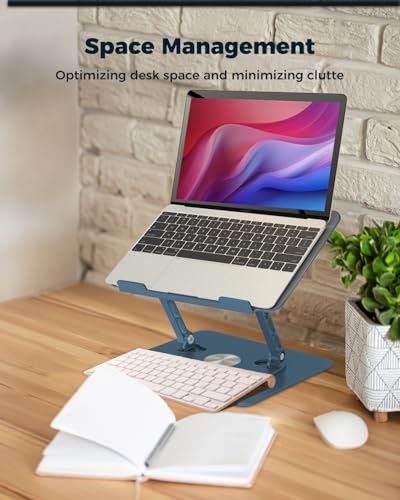 Aoviho 360° Rotating Laptop Stand for Desk | Adjustable, Foldable, Portable Aluminum Ergonomic Riser | Compatible with MacBook, Dell, HP & All Laptops 10-16 inch - color: Navy Blue