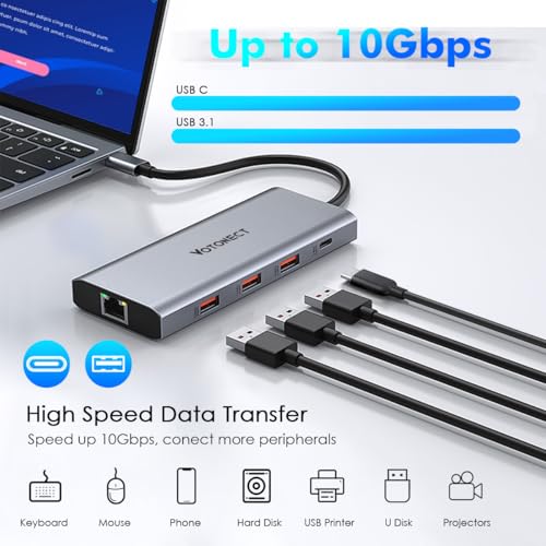 10-in-1 USB C Hub with 4K HDMI Adapter, SD/TF Card Reader, 100W PD Charging, 2 USB 3.0 Ports, and 2 usb2.0 Ports for MacBook Pro/Air, Dell XPS, Lenovo ThinkPad, etc. (3X 8K Docking Station) - style: 3x 8K Docking Station