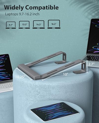 NTMY Laptop Stand for Desk with Wrist Protection Pad, Aluminum Laptop Riser Computer Stand for Laptop, Ergonomic Laptop Stand for MacBook/HP/Dell/Acer/Lenovo 10-17.3'' (Grey) - color: Grey