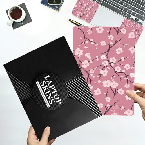 Universal Laptop Skin Sticker with 2 Wrist Pad Decals, 3-Piece Removable Vinyl Laptop Cover, Cherry Blossoms Waterproof Anti-Scratch, Easy-Trim Fit for 13.3" 14" 15.6" Laptops - color: Cherry Blossoms