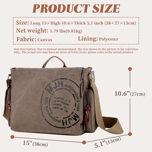 FSD.WG Satchel Messenger Bag for Men Canvas,Travel Shoulder bag 13.5" Laptop Bags - color: Brown