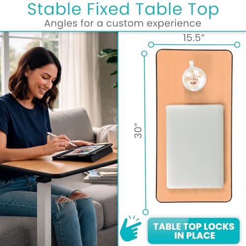 Vive Overbed Table (XL) - Hospital Bed Table - Swivel Wheel Rolling Tray | Adjustable Over Bedside Home Desk - Laptop, Reading, Eating Breakfast Cart Stand - Bedridden, Elderly (Brown) - style: Standard