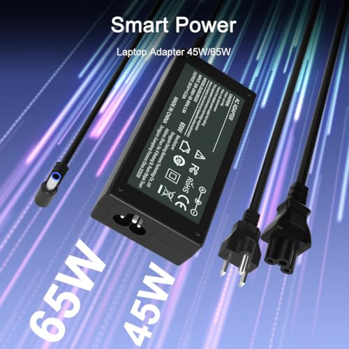 65W 45W Computer Charger Smart Blue Tip 4.5mm Compatible with HP | Pavilion x360 14/15/17, Envy 13/15, EliteBook ProBook Chromebook Stream Spectre |19.5V 3.33A 710412-001
