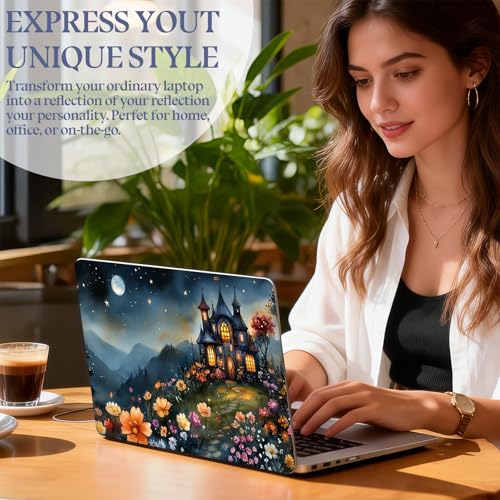 Universal Laptop Skin Sticker Decal,15.6 Inch Laptop Vinyl Cover for 13" 14" 15.6" Laptop,Scratch-Resistant Waterproof Protector Wrap,Reusable with Wrist Pads,Moonlit Castle Garden - color: Moonlit Castle Garden