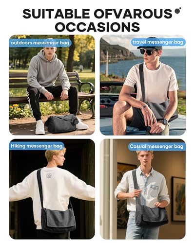 Messenger Bag for Men, Crossbody Bag Aesthetic, Water Resistant Unisex Classic Canvas Shoulder Bag - color: B1-black