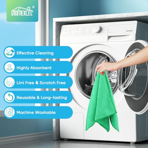 HOMEXCEL Green Microfiber Cleaning Cloth, 12 Pack Premium Microfiber Towels for Cars, Lint Free, Scratch-Free, Highly Absorbent, Reusable Cleaning Rags for Car, Household, Kitchen, Window,11.5"X11.5" - color: Green