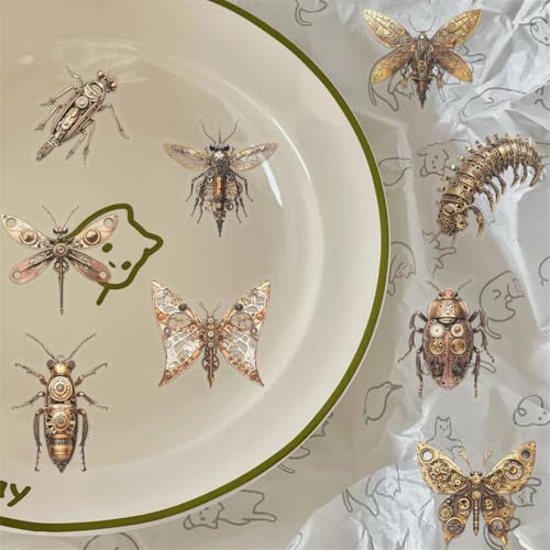 Punk Steam Insect Stickers Pack – 50pcs Clear Waterproof Scrapbook Decals for Journaling, Diary, Collage, Laptop, Water Bottle, Planner (colourful-B13) - color: Colourful-b13