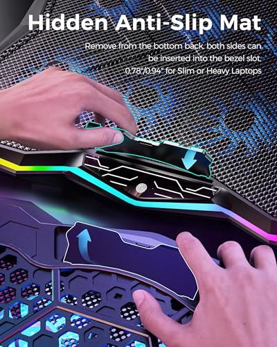 AICHESON Laptop Cooling Pad with 8 Cooler Fans for 15.6-17.3 Inch Computers | RGB Atmosphere Lights, Computer Base Stand with 7 Height Slots, Blue LED Lights with Fans, 2 USB Ports, AA3 - color: RGBLight
