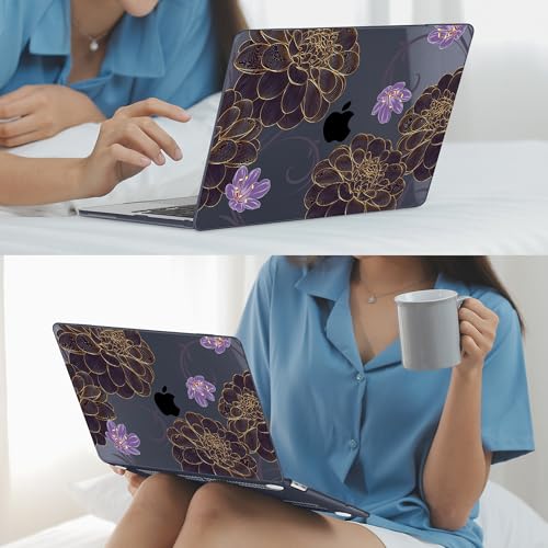 Mektron Case for 2026 MacBook Neo 13-inch A18 Pro chip A3404 Laptop Cover with 13-inch (Diagonal) Liquid Retina Display+ Keyboard Cover+ Screen Protector, Golden Dahlia Flowers - color: Golden Dahlia Flowers