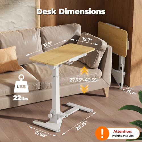 JOY worker Foldable Mobile Standing Desk, 180° Tilt Overbed Bedside Table | Height Adjustable, 31.5" Maple MDF Board with Lips, Collapsible Top & Base for Storage, Rolling Laptop Desk for Home Hospital - color: Maple, size: Height 27.75"-40.55"