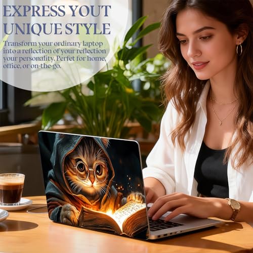 Universal Laptop Skin Sticker Decal,15.6 Inch Laptop Vinyl Cover for 13" 14" 15.6" Laptop,Scratch-Resistant Waterproof Protector Wrap,Reusable with Wrist Pads,Wizard Cat Spell Book - color: Wizard Cat Spell Book