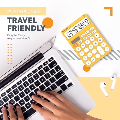 CATIGA 12 Digit Desktop Calculator Basic Desk Calculator with Large LCD Display, Big Buttons, 4 Function, Solar and Battery Dual Power, for Office, School, Home, SD-1292 Yellow - color: 9) Yellow